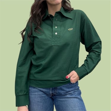 Vintage Chemise Lacoste Polo Shirt Retro 1960s RARE + Preppy + Size Medium + Alligator + Hunter Green + Pointed Collar + Unisex Apparel 