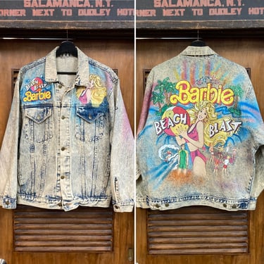 Vintage 1980’s Tony Alamo Style Beach Barbie Artwork Denim Trucker Jacket, Original, Barbie, 80’s Vintage Clothing 