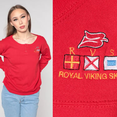 Royal Viking Sky Sweatshirt 90s Cruise Ship Shirt MV Boudicca Shirt Graphic Sweatshirt Nautical 1990s Henley Sweatshirt Vintage Medium 