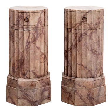 Pair of Faux Painted Marble Pedestal Tables
