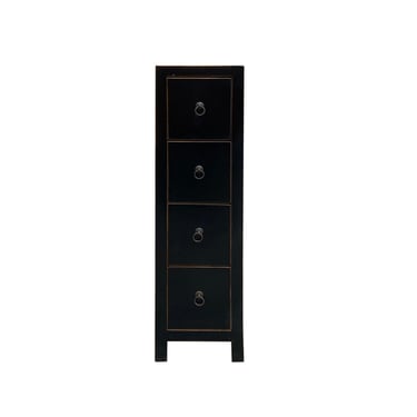 Oriental Black 4 Drawers Slim Narrow Chest Cabinet Stand cs7497E 