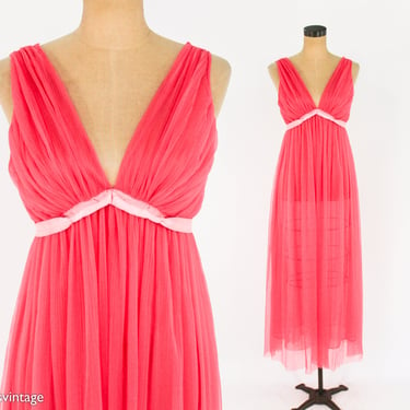 1950s Pink Pleated Nightgown | 50s Coral Pink Nightgown | Warners | 