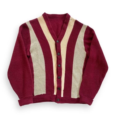 vintage cardigan / striped cardigan / 1950s burgundy striped wool Kurt Cobain grunge cardigan Small 