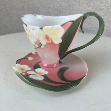 Vintage Franz tea cup & saucer set Winter Moth Orchid pattern FZ00033 porcelain 
