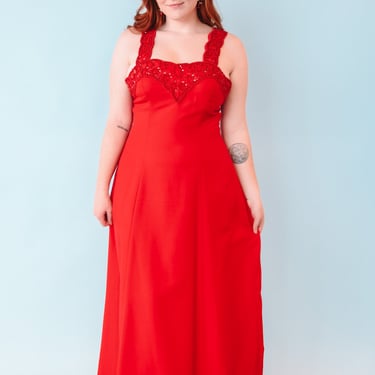 1980s Alyce Red Beaded Maxi Dress, sz. M/L