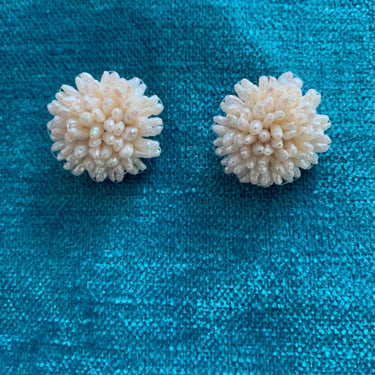 Vintage Fresh Water Pearl Earrings - Natural Seed Pearls - Clip-on Style - Natural Champagne Color 