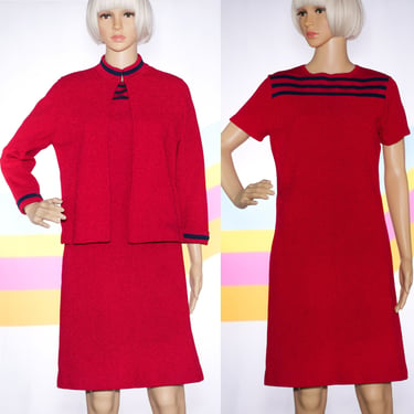 Vintage 1960s Red & Navy Twin Set Dress | Small / Medium | 2 