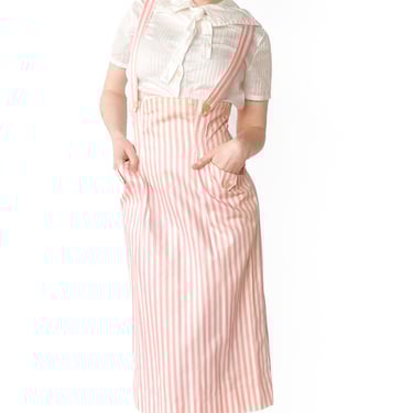 1940s Pink Striped Suspender Skirt Dress, sz. S/M