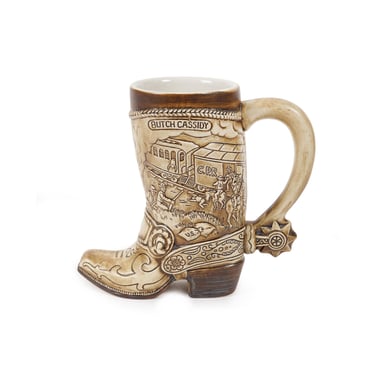 1981 American Heritage Commemorative Stein Boot Jesse James Butch Cassidy Aladar Klubert Ceramarte Brazil Vintage 