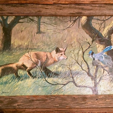 Peter Darro, Fox and Blue Jay, Print on Canvas, signed and numbered in marker 