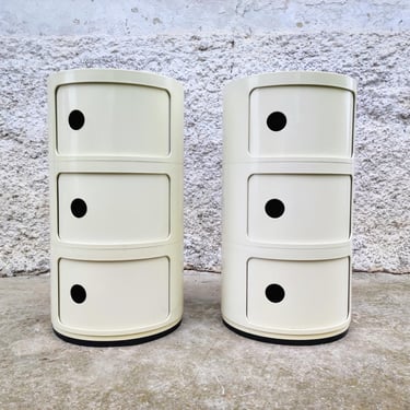 Vintage Pair of Plastic Storage Tables / Retro White Plastic Modular Cabinets / Anna Castelli Ferrieri For Kartell / MCM Cabinets/ Italy/70s 