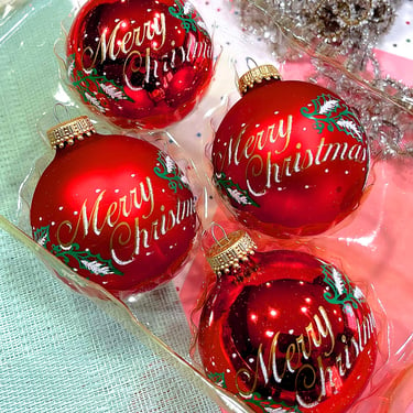 VINTAGE: Glass Ornaments in Package - Red Ornaments - Christmas Decor - Holiday 