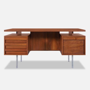 Vintage Walnut and Chrome Executive Desk by John Keal for Brown Saltman