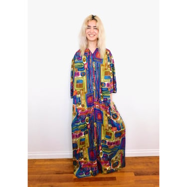 Krist Gudnason California Dress // vintage 80's 70s 80s 1980s 1970s boho hippie midi maxi caftan kaftan rayon hippy oversize // O/S 