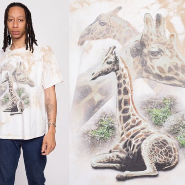 90s Giraffe Tie Dye T Shirt - Men's XL | Vintage All Over Print Animal Graphic Tee 