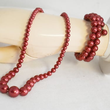 1950s Burgundy Pearl Necklace and Wrap Bracelet 