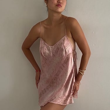 90s silk charmeuse side tie dress / vintage blush pink snakeskin liquid silk satin side tie babydoll mini slip dress | Medium Large 