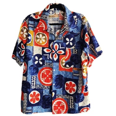 Vintage 50s Hawaiian Shirt Bark Cloth Tiki Print 