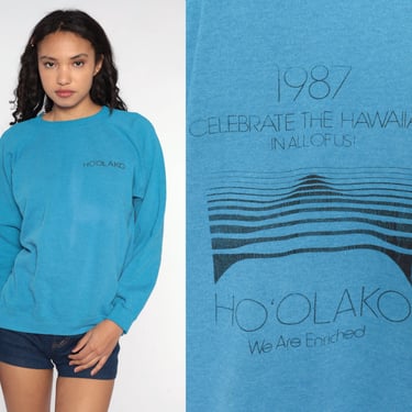 1987 Hawaii Sweatshirt Ho'Olako Hawaiian Surfing Shirt 80s Vintage Graphic Raglan Sleeve 1980s Medium Large 