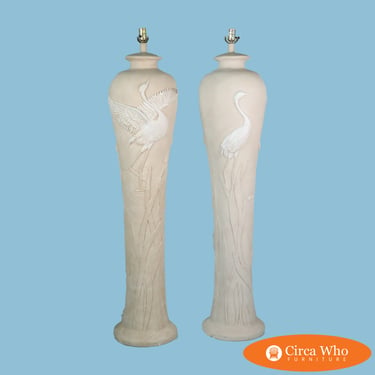 Pair of Plaster Bird Motif Floor Lamps