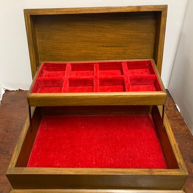 Vintage Two Tier Wooden Jewelry Box 