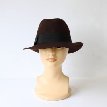 Vintage Kenzo Felted Wool Short Brim Floppy Hat - Womens Dark Brown Round Hat Made in Italy 