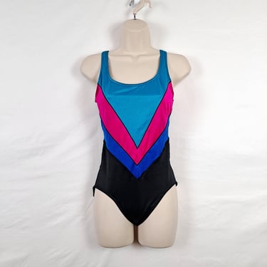 Vintage 80s V-Stripe Swimsuit, Size Large 