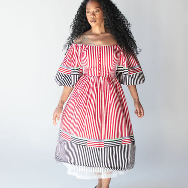 Striped Dress w/ Puff Sleeves | Victor Costa 