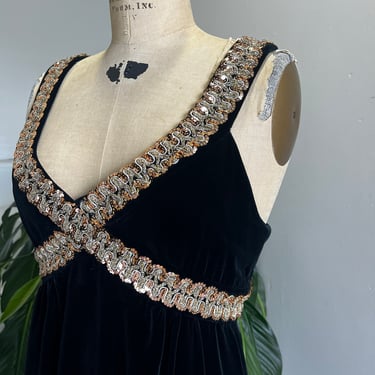 1970s Velvet Empire Waist Gown With Sequins Vintage 34 Bust 