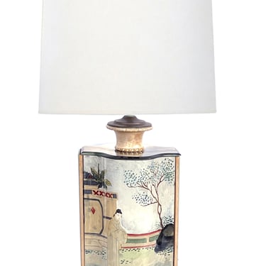 A Well-crafted French Reverse-painted and Mirrored Arbalete-form Lamp