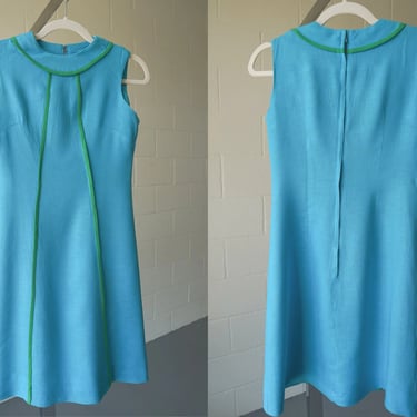 Vintage 1960s Shift Dress | Blue & Green Mod Dress | Size 0 | International Ladies Garment Worker Union (ILGWU) certified 