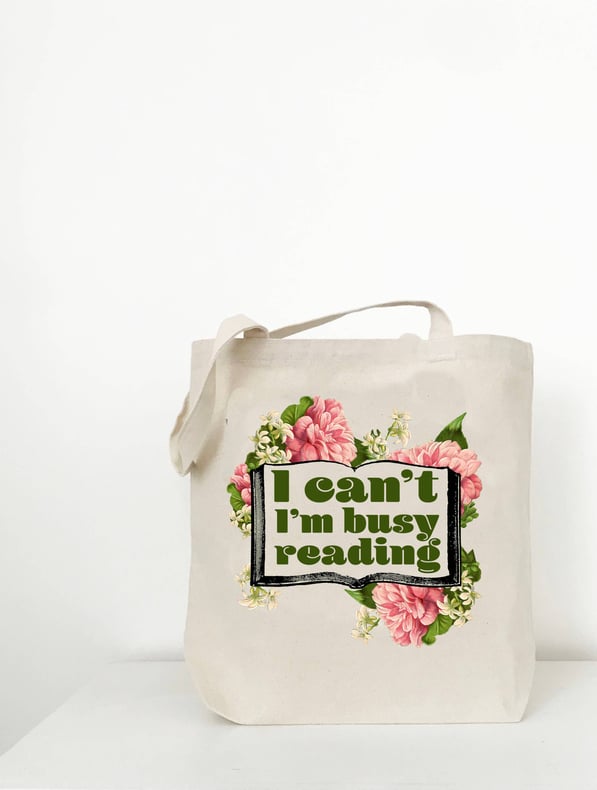 Busy Reading Tote - Retro Floral Canvas Shopping Bag