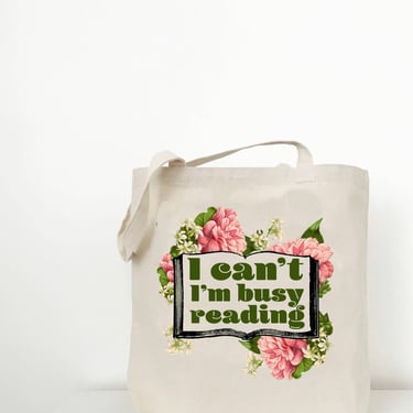 Busy Reading Tote - Retro Floral Canvas Shopping Bag