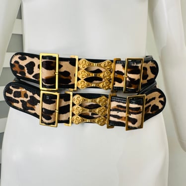 Fendi Black Leather and Printed Leopard Pony Hair Belt