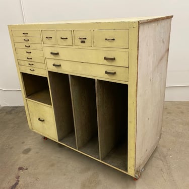 Vintage Solid Wood Artist's Cabinet, 14 Drawers 