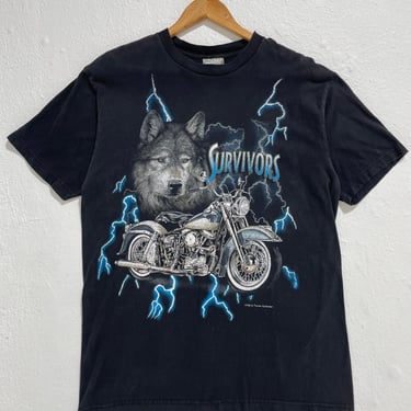 90s American Thunder “Survivors” Biker Wolf Lightning T-Shirt SZ L