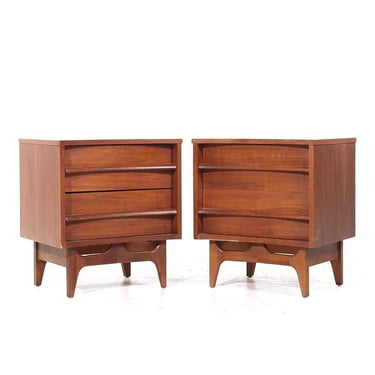 Young Manufacturing Mid Century Walnut Curved Nightstands - Pair - mcm 