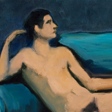 Fine Art Print-Glicee-Archival Print-Male Nude-Erotic-Reclining Nude-Original Artwork-Male Nude on Blue Chiar 