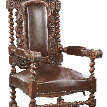 Antique Armchair, French, Louis XIII Style, Carved Oak, Upholstered, 1800s!!