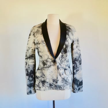 Roberto Cavalli Gray Stonewashed Denim Jacket Blazer Satin Shawl Collar Rocker Tuxedo Style Italian Designer Made in Italy 31