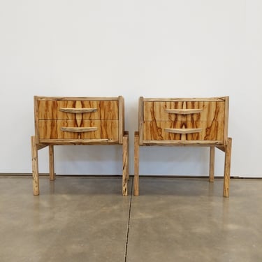 Pair of Contemporary Nightstands in Chechen and Spalted Maple Wood 