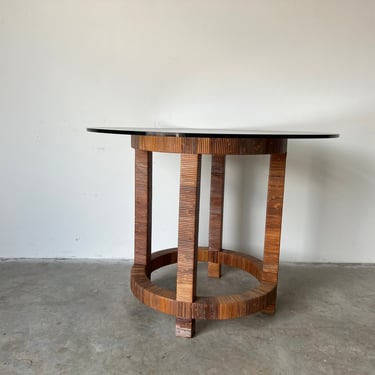 Vintage Bielecky Brothers Rattan Dining Table With Glass Top 