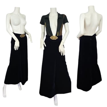 1970's Jaeger Midnight Blue Velvet Long Maxi Skirt I Sz Med I W: 28" I I Magnin 