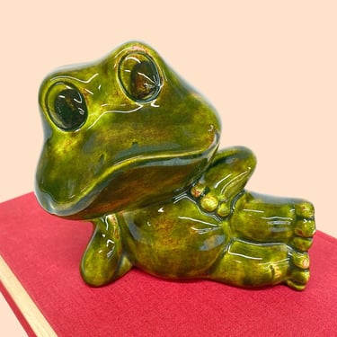 Vintage Neil the Frog Figurine Retro 1970s Mid Century Modern + Green Ceramic + Home Decor + MCM Bookshelf Decoration + Frog Lover Gift 