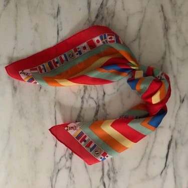 90s silk scarf / vintage international flags of the world multinational color block square silk bandanna neck scarf 