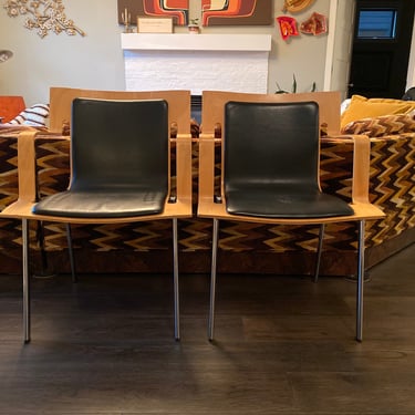 Set of Swedish 2 Post Modern Lammhults Stacking Plywood Armchairs 