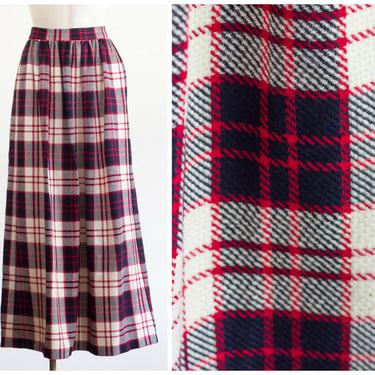 Vintage 1970s Plaid Maxi Skirt | Red White and Blue 