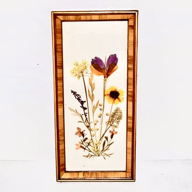 Vintage Pano With Dried Flowers in Wooden Frame Hand Made in DDR Wall Decor 