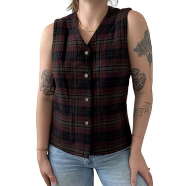 Vintage 1990s Eddie Bauer Womens Plaid 100% Wool Equestrian Vest Waistcoat Sz M 