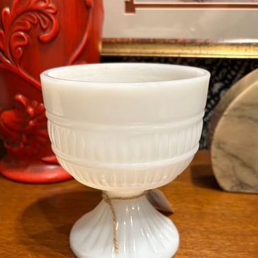 VINTAGE MILK GLASS FOOTED BOWL W/FLUTED PATTERN | 5.5&quot; H X 4.75&quot; W